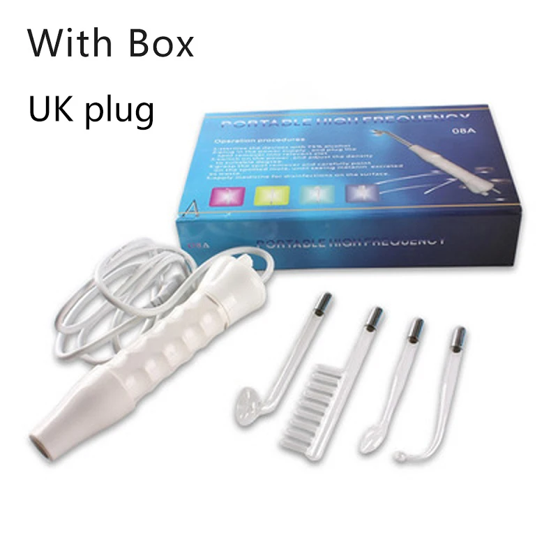 UK Plug with box Портативный дарсенваль Массажер для волос высокий массажер для лица Частотный электрод палочка спа подтягивающее пятно от акне уход за морщинами - Цвет: UK Plug with box