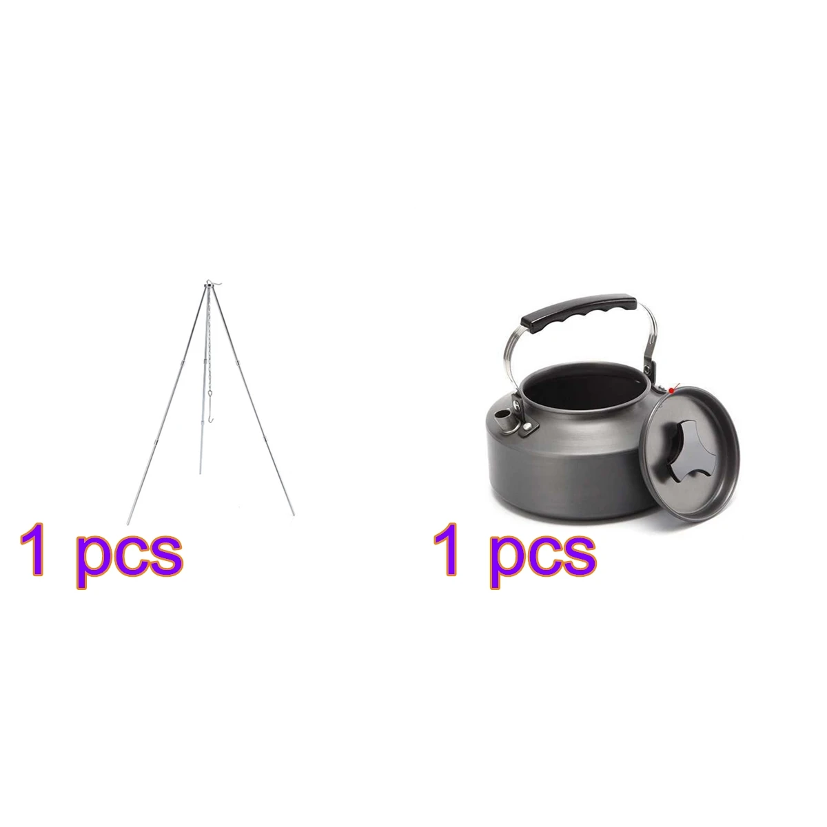 Kettle and Tripod Открытый набор для приготовления пищи для кемпинга 1.1л портативный водонагреватель для пикника варочный штатив котелок для барбекю гриль подвесной штатив набор напольная плита - Цвет: Kettle and Tripod