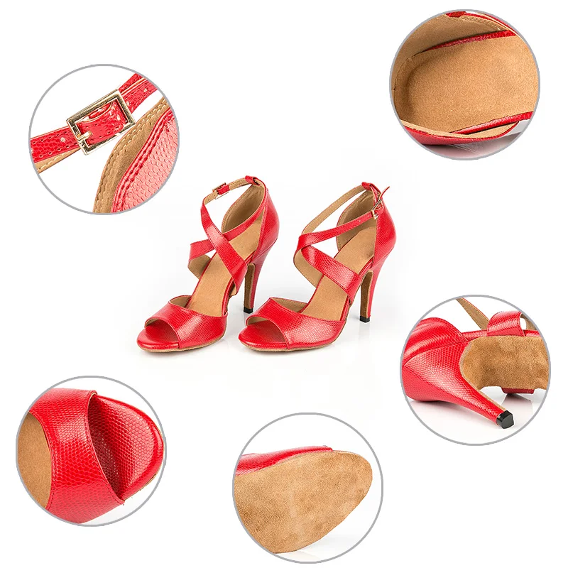 

DKZSYIM Red Dance Shoes Latin Woman Ballroom Salsa Dancing Shoes Soft Suede Soles Professional Dance Sandals 4.5-10CM Wholesale