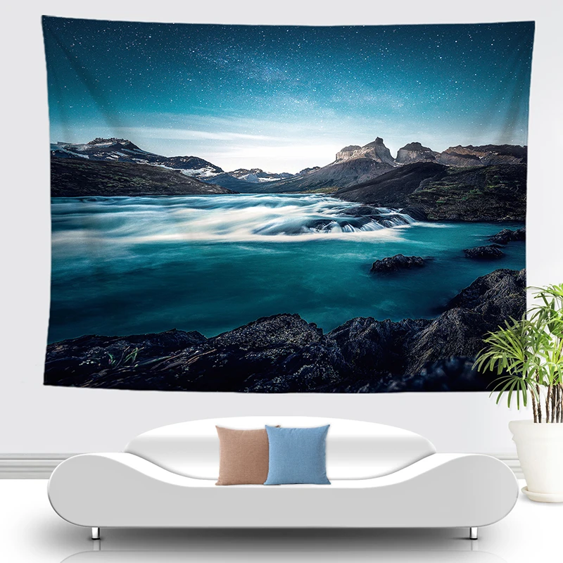 Синее озеро горы гобелен 3d снег двойной пик Настенный Ковер Природный лес