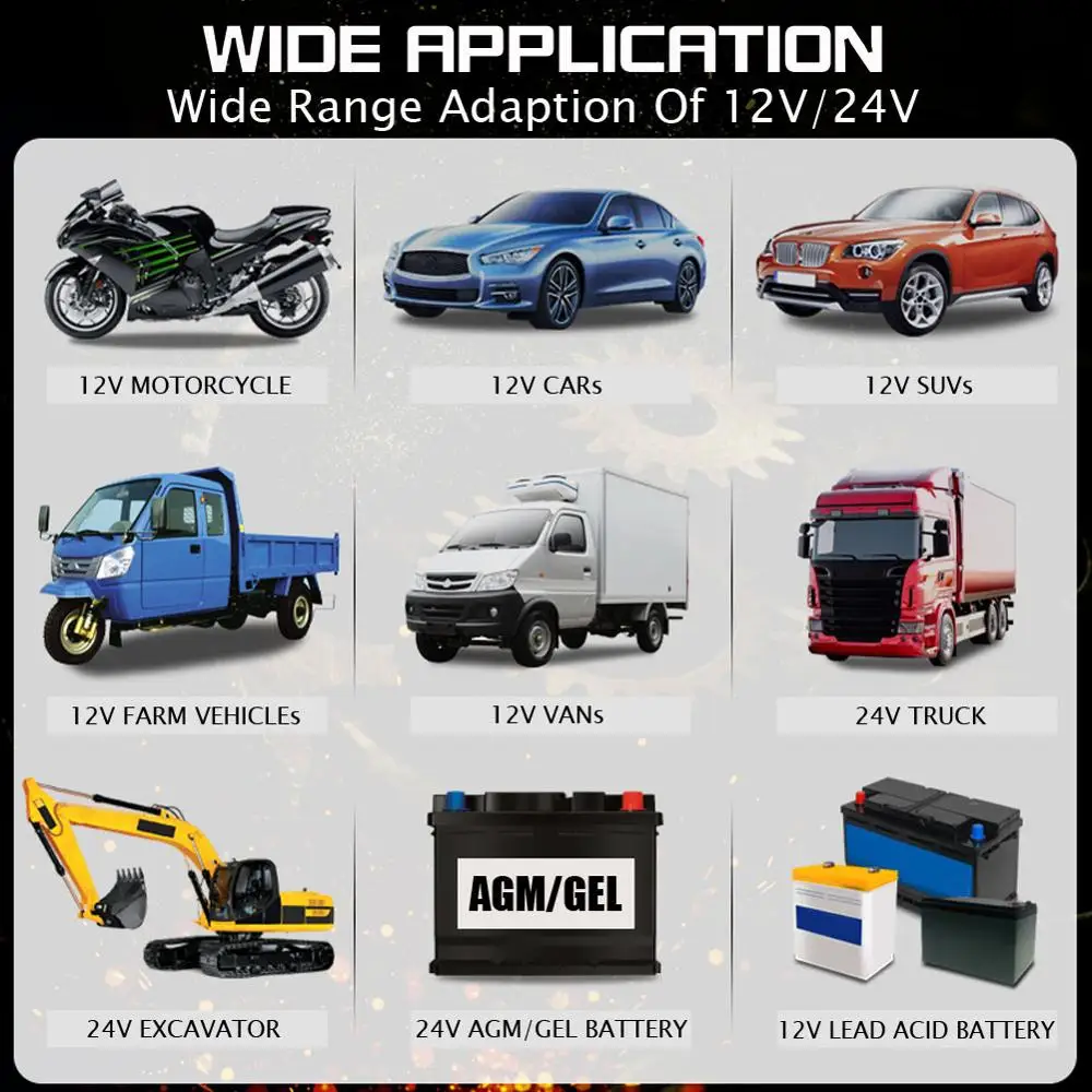 Зарядное устройство для автомобильного аккумулятора 12/24 в 8 А с сенсорным