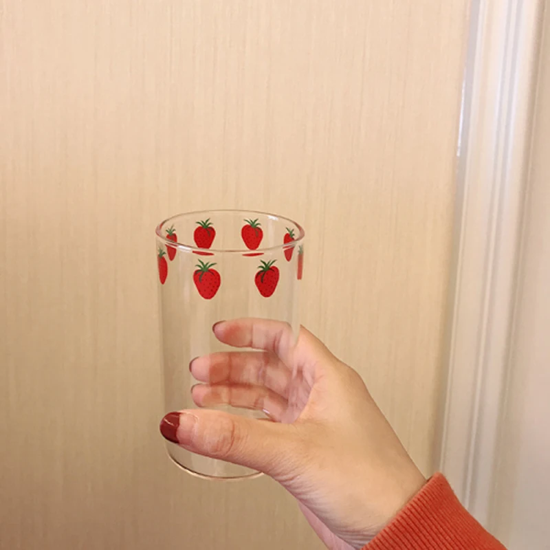 

Strawberry Cup Ins Nordic Style Breakfast Milk Juice Transparent Heat Resistant Straw Water Bottle For Home Office Glass Mug