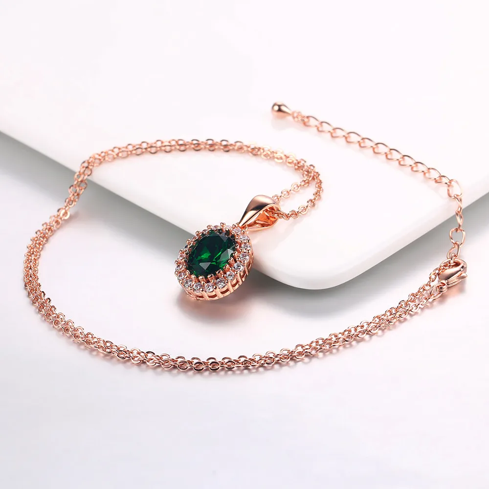 Fashion austrian crystal emerald ruby gemstones diamonds pendant necklaces for women rose gold choker vintage jewelry bijoux | Украшения и