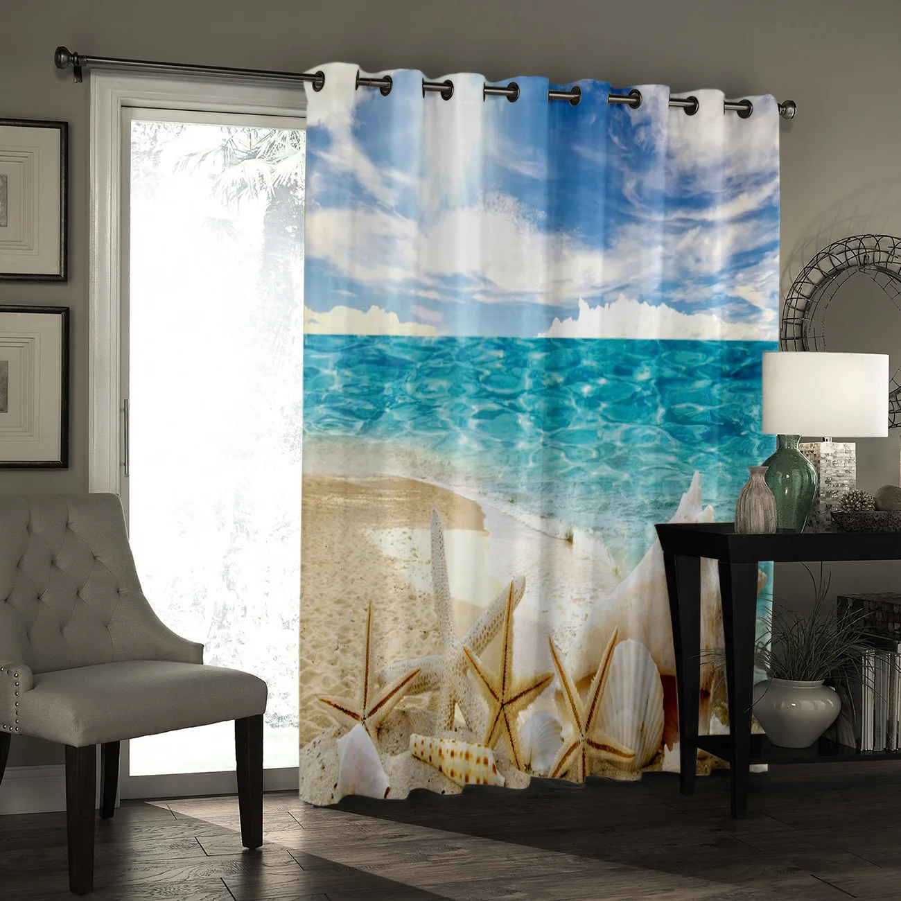 Солнечный пляж Ракушки Морская звезда оконные занавески балдахин Гостиная Декор
