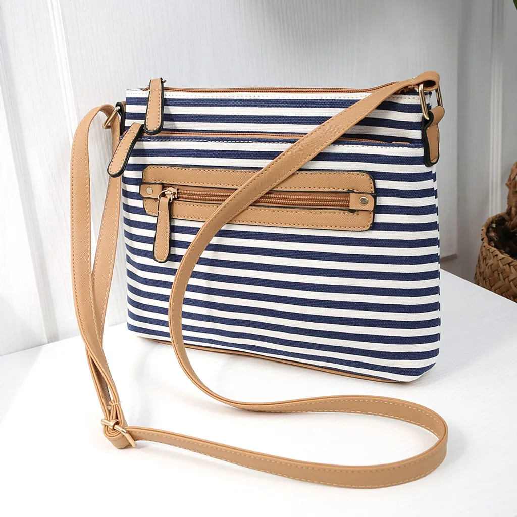 Женская сумка полосатая через плечо холщовые сумки-мессенджеры на молнии