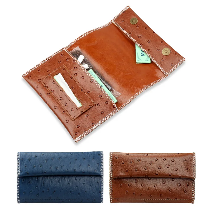 

PU Leather Tobacco Pouch Case Weed Herb Smoking Pipe Carrying Storage Rolling Tobacco Bag Cigarette Accessories Blue Brown