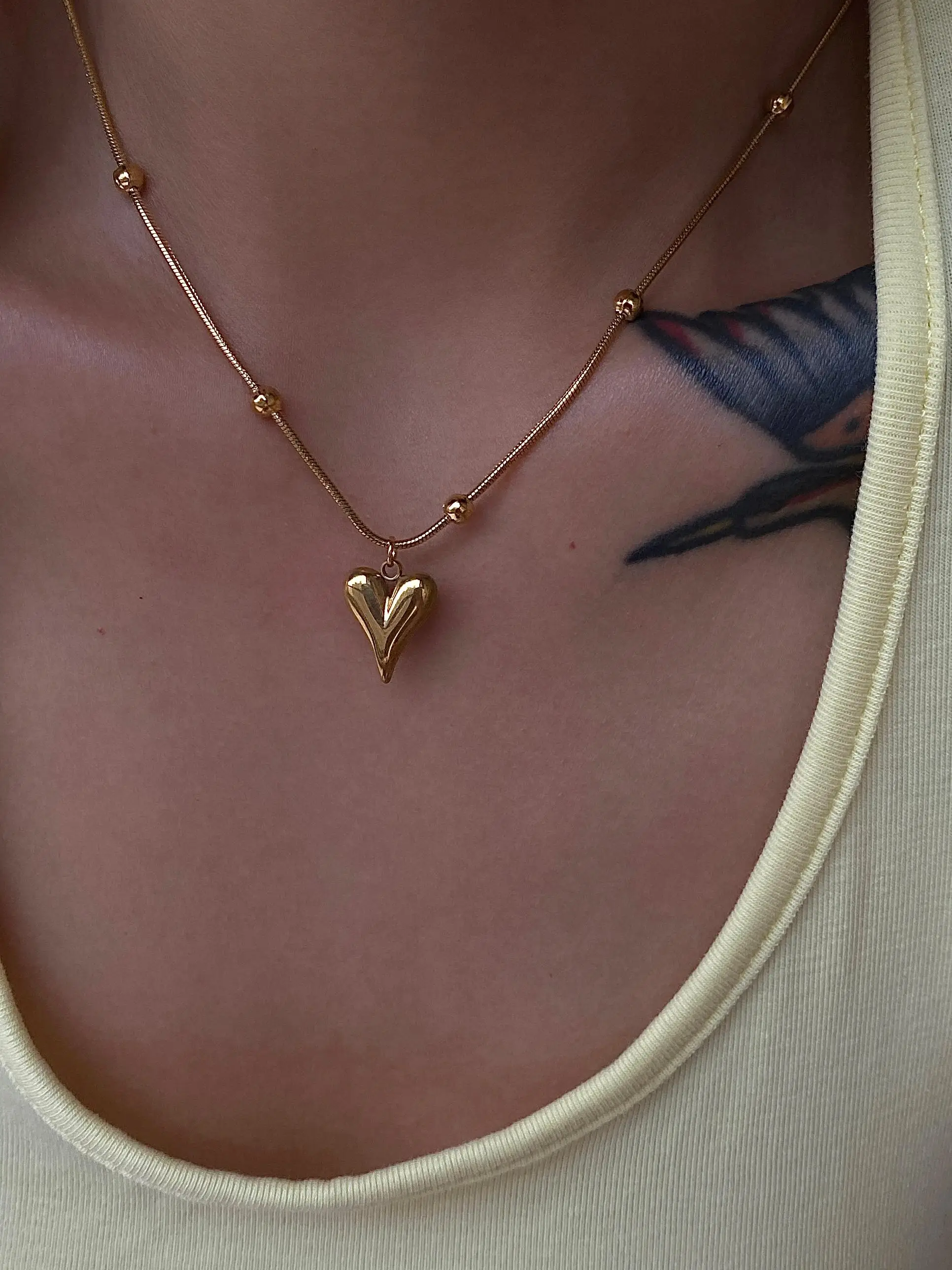 

2021 Dazan New Gold Western Charms Stainless Steel Gold Plated Chunky Heart Neckintheline Necklace Jewelry For Women For Party