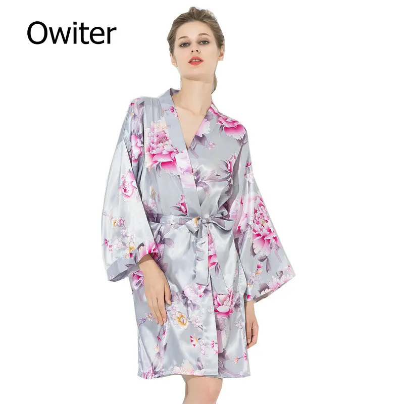 Floral Robes Floral Satin Silk Bridal Bride Bridesmaid Robes Party Robe Plus Size Women Ladies Short Gowns Bathrobe