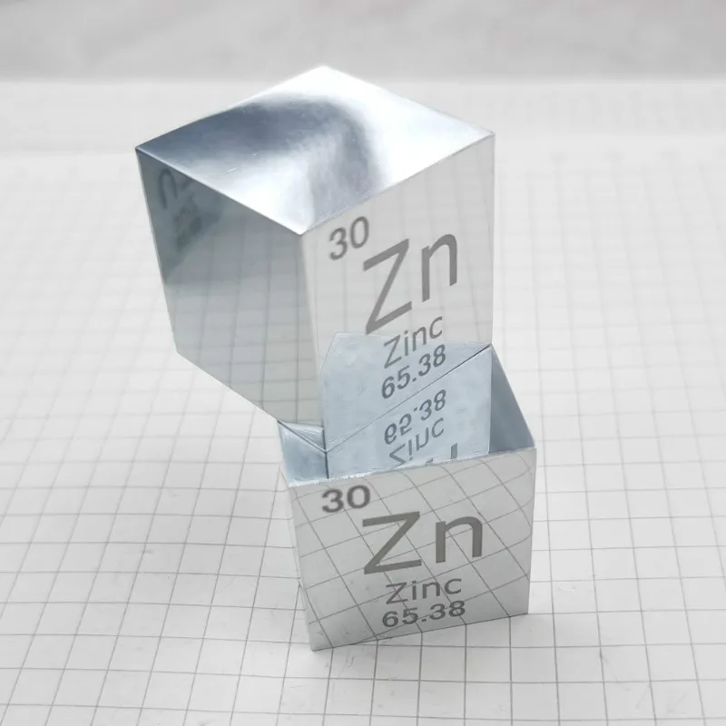 

99.995% High Purity Mirror polished Zinc Element Cube 25.4mm Metal Density Cubes Carved Element Periodic Table Cube