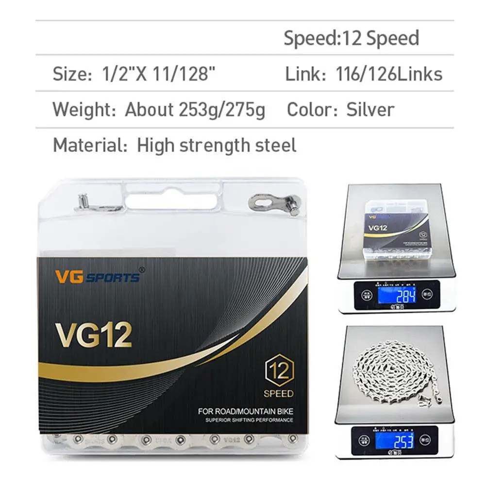 

Bicycle Chain 12-speed Bicycle Chain Mountain Road Bike Non-hollow Titanium-plated Gold Colorful Chain Light Weight Equipments