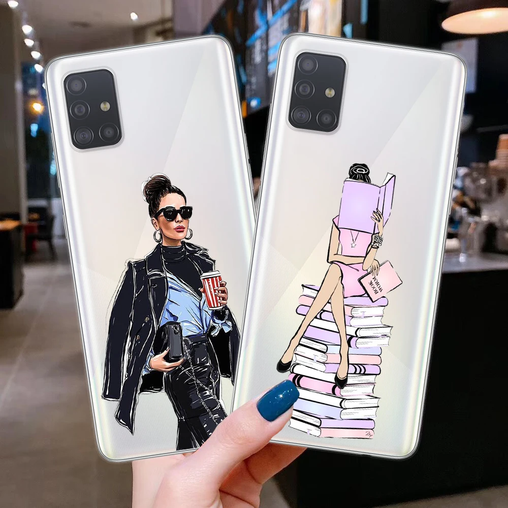 Чехол книжка для телефона с изображением девушки кофе Samsung A10 A20 A30 A40 A50 A70 A51 A71 A7 A9 A6