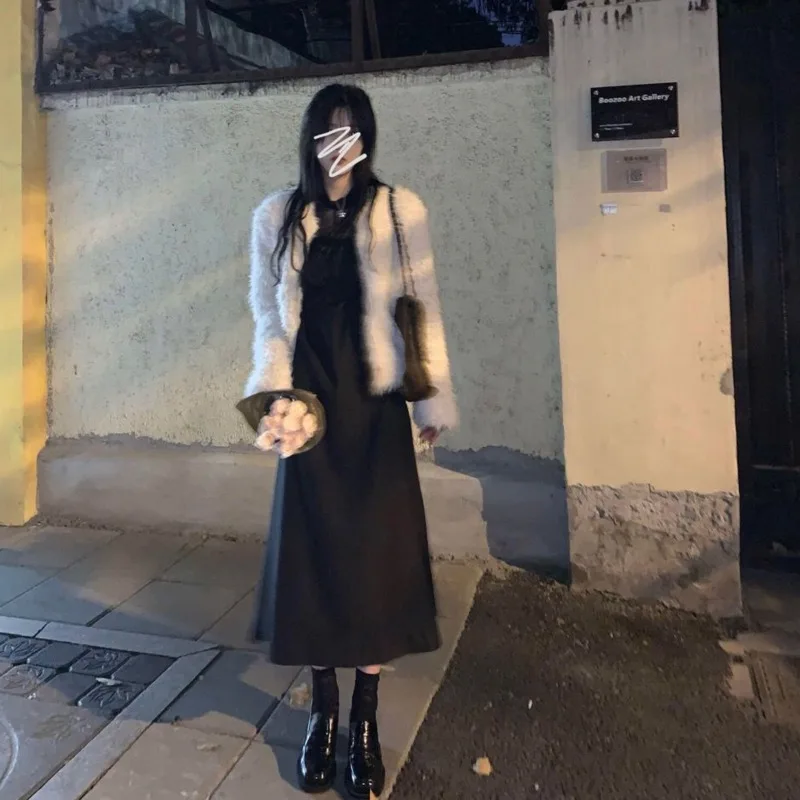 Черное платье феи с длинным рукавом весеннее кружевное свободное женская