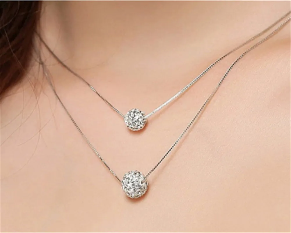 

New Sterling Silver Necklace Fashion Ball Pendant Necklace Women's Premium Shambhala Necklace