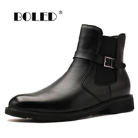 natural cow leather ankle men boots handmade retro men shoes comfortable warm plush snow boots autumn and winter shoes