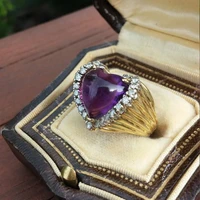 luxury solitaire women heart engagement rings aaa purple cubic zirconia proposal rings for girlfriend fine anniversary gift