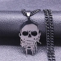 stainless steel dark punk statement necklaces womenmen black color music skull chain necklace jewelry colliers n4403s06