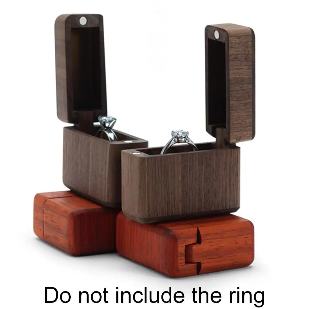 

Деревянная коробка для хранения колец, портативный контейнер для свадебных украшений с магнитной крышкой