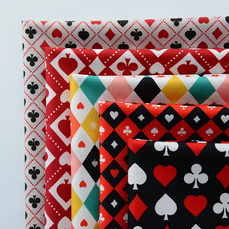 

Half Meter Playing Cards Print 100% Cotton Fabric For Handmade DIY Garment Table Cloth Material T1776