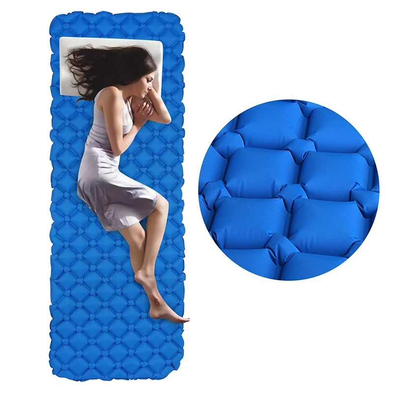 Outdoor Camping Portable Inflatable Sleeping Mat Picnic Cushion With Pillow Air Mattress Travel Waterproo | Спорт и развлечения