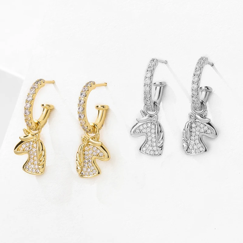 

Cubic Zirconia Creative Gold Color Cute Horned Horse Head Hoop Earring for Women Girls Anniversary Fashion Accessories FL05139W