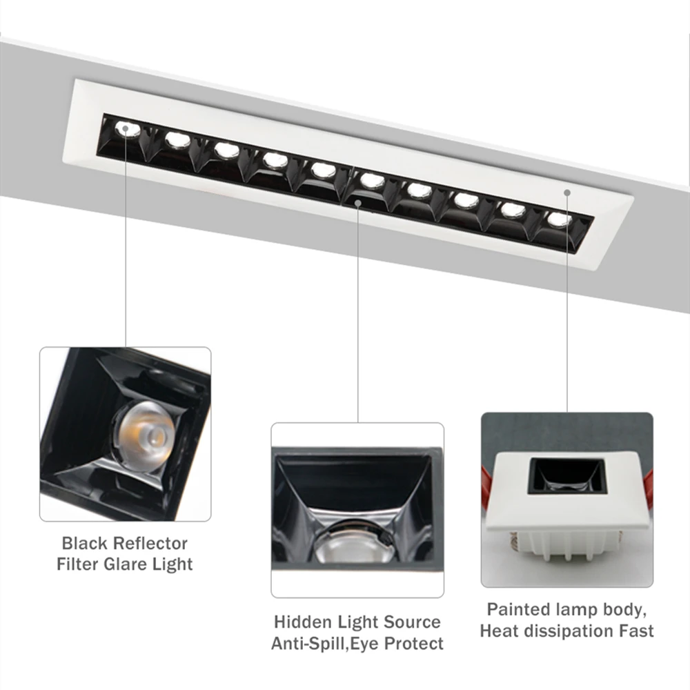[DBF] sola fila cuadrado largo foco de techo de LED no regulable 2W 4W 10W 20W LED Downlight empotrado para habitación pasillo Luz