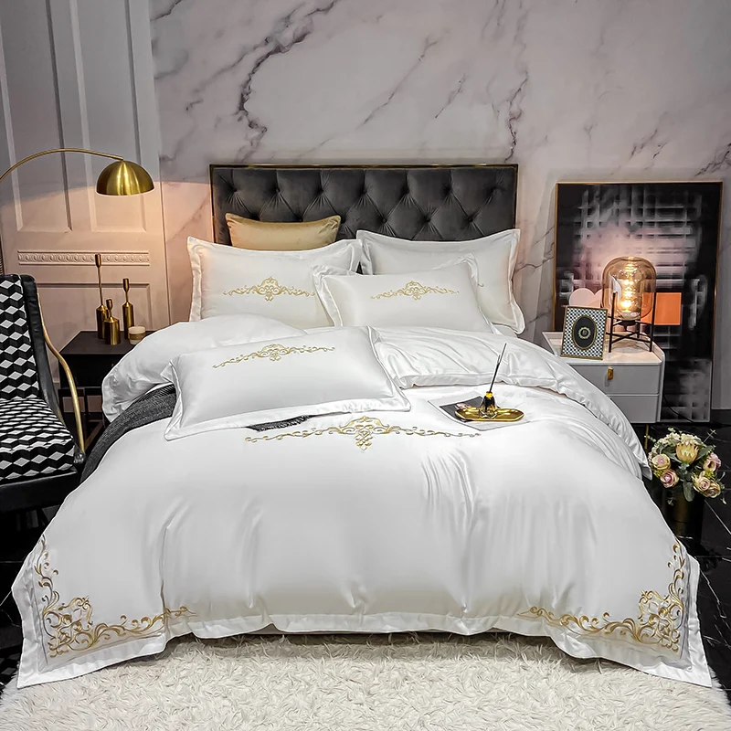 

Luxury double-sided washed silk embroidery bedding kit quilt cover flat cushion cover pillowcase home textiles