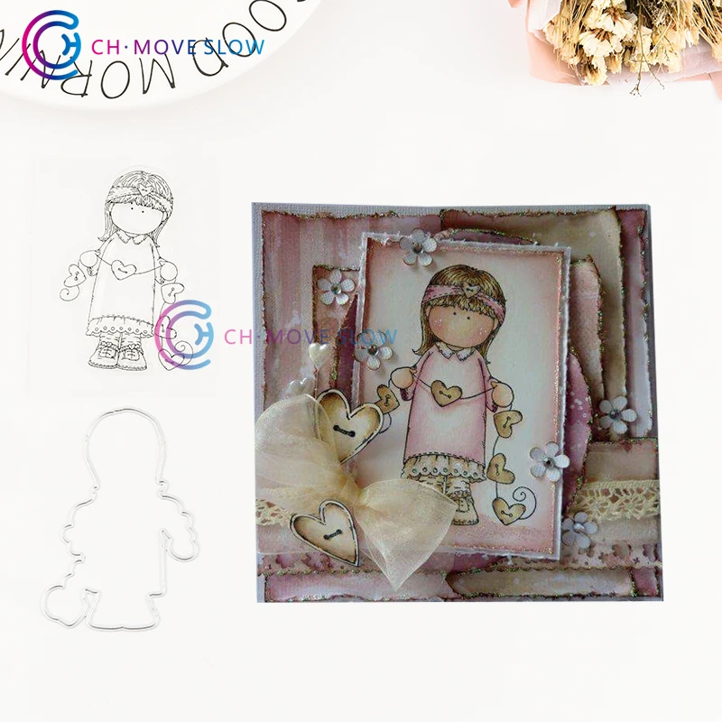CH Тихая девушка металлические штампы и трафарет для карт бумага ремесло тиснение