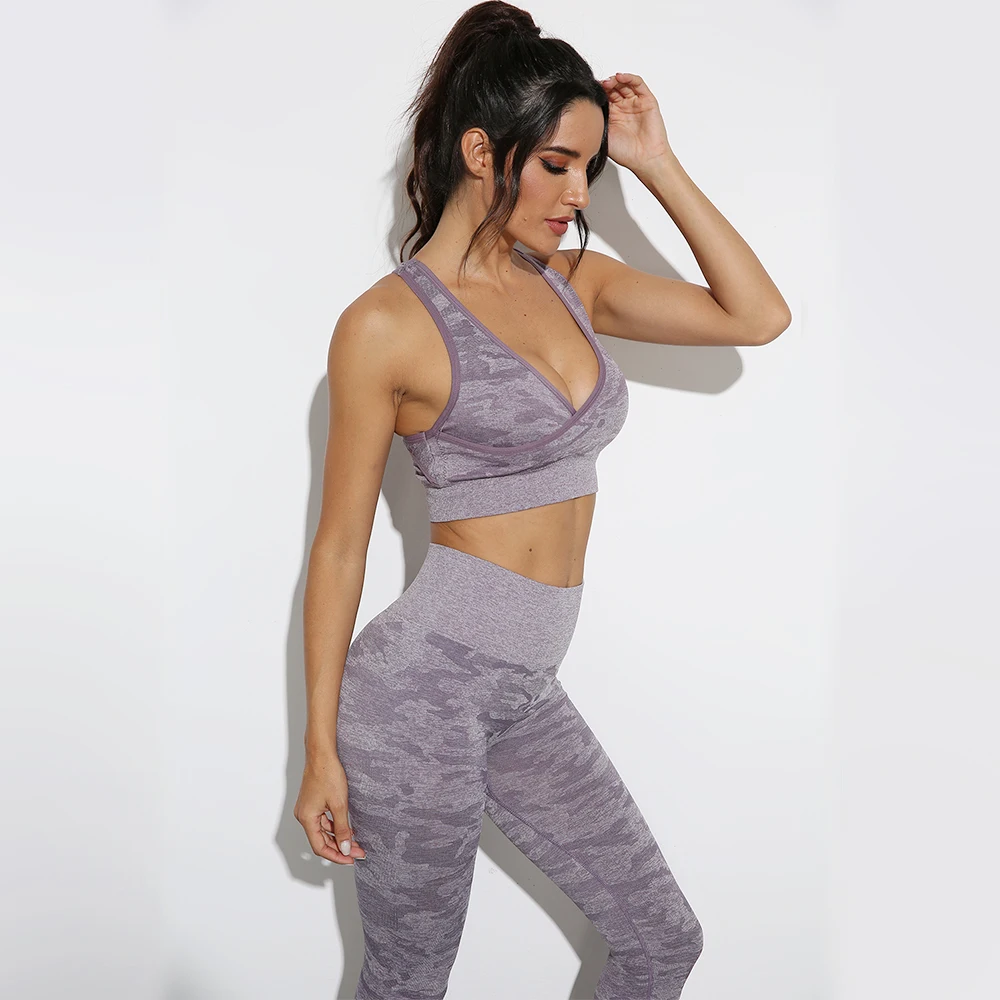 Сексуальный Камуфляжный бесшовный спортивный бюстгальтер IWUPARTY с перекрестной