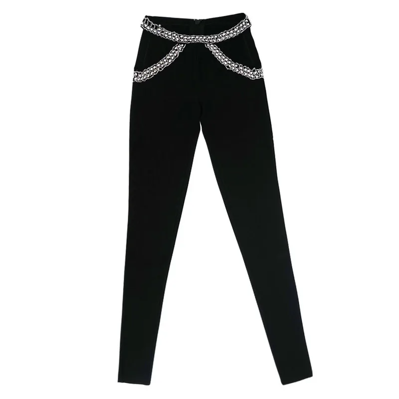 Бандажные брюки черные хаки с бисером | Женская одежда
