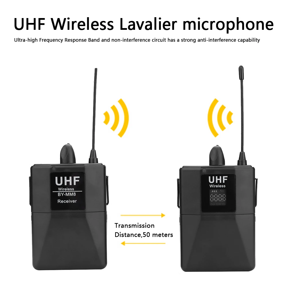 20 канальный UHF Беспроводной петличный микрофон Системы с мини поясной передатчик