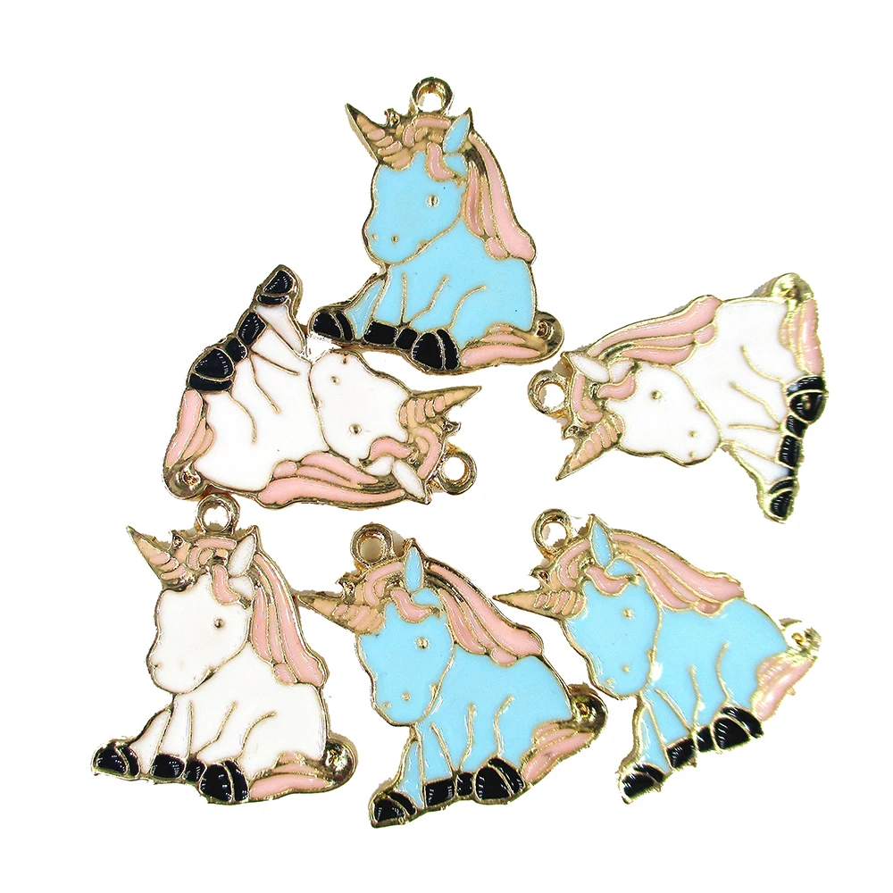 10 шт./лот эмалированная подвеска в виде милой лошади из сплава единорог для