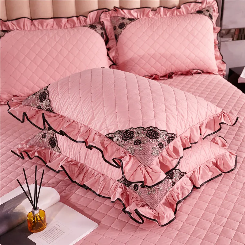 Стеганые наволочки из чистого хлопка в европейском стиле с черной кружевной