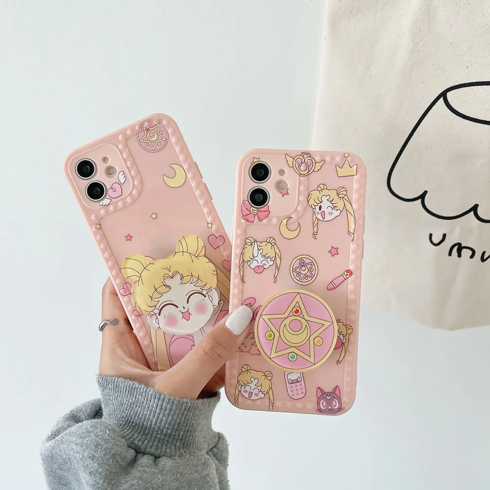 

Japan Cute Japan Anime stand holder Phone for iphone 12 11 Pro Xs Max Cover for iphone xs xr x SE 8 7 Plus Case Back Cover