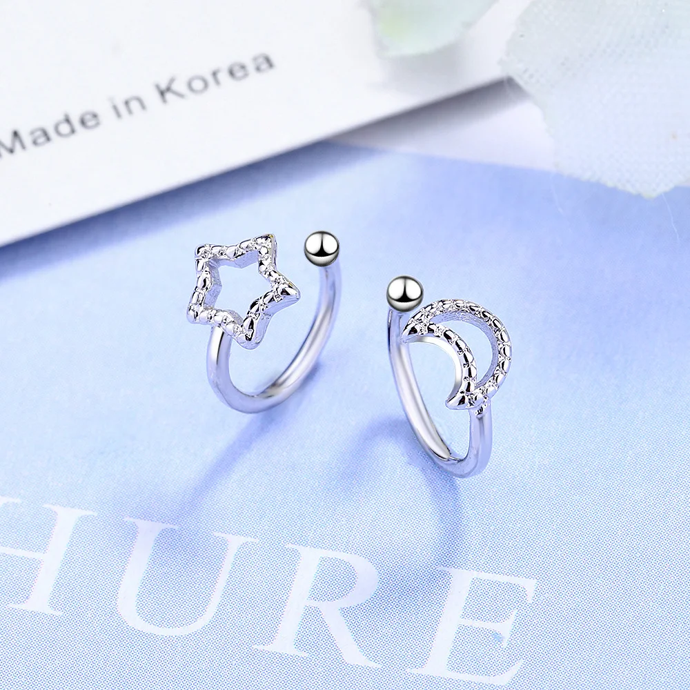 

Fashion Korean Clip On Earrings For Women Star Moon 925 Sterling Silver Ear Cuff Jewelry Girls pendientes mujer