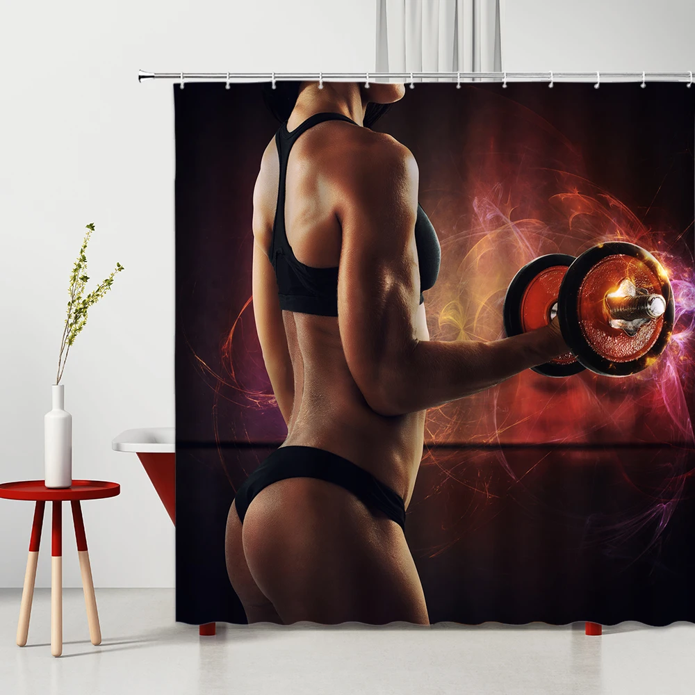 Шторы для душа из полиэстера с красивой фигуркой девушки фитнеса | Дом и сад