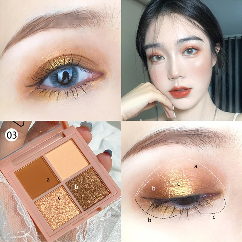 Палитра матовых блестящих теней для век 4 цвета алмазная мерцающая пудра нюдовые