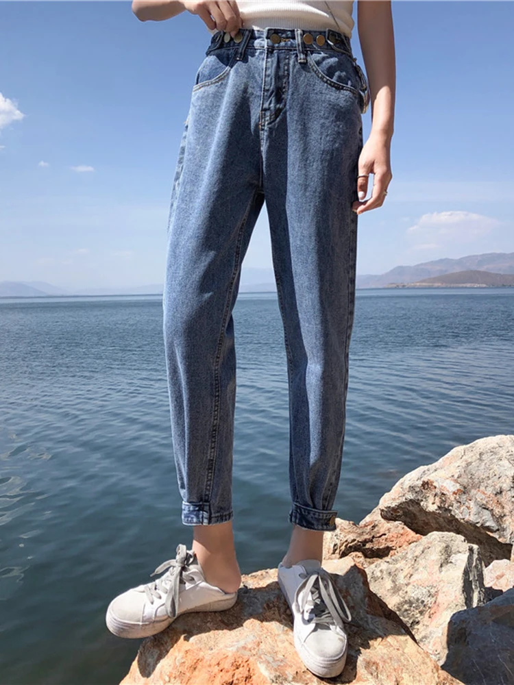 

Skinny Slim Jeans For Women Korean Style Loose blue Trousers High Waist Zipper Vintage Pants Stretch Womens Jeans Harajuku