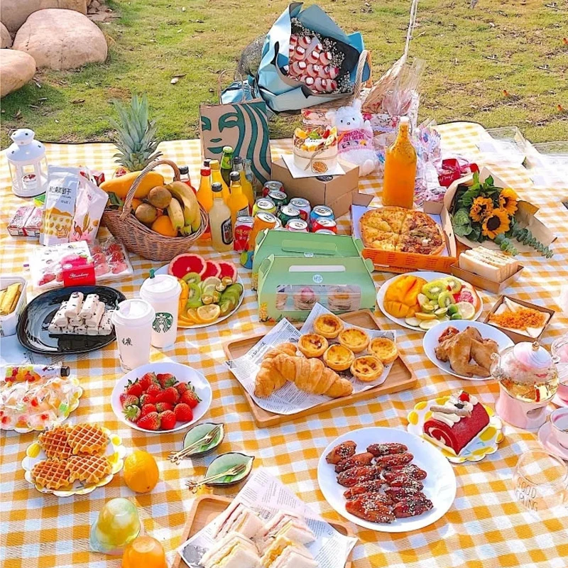 

Gnaxo Outdoor Folding Picnic Mat Lightweig Waterproof Sleeping Camping Pad Moistureproof Plaid Beach Blanket