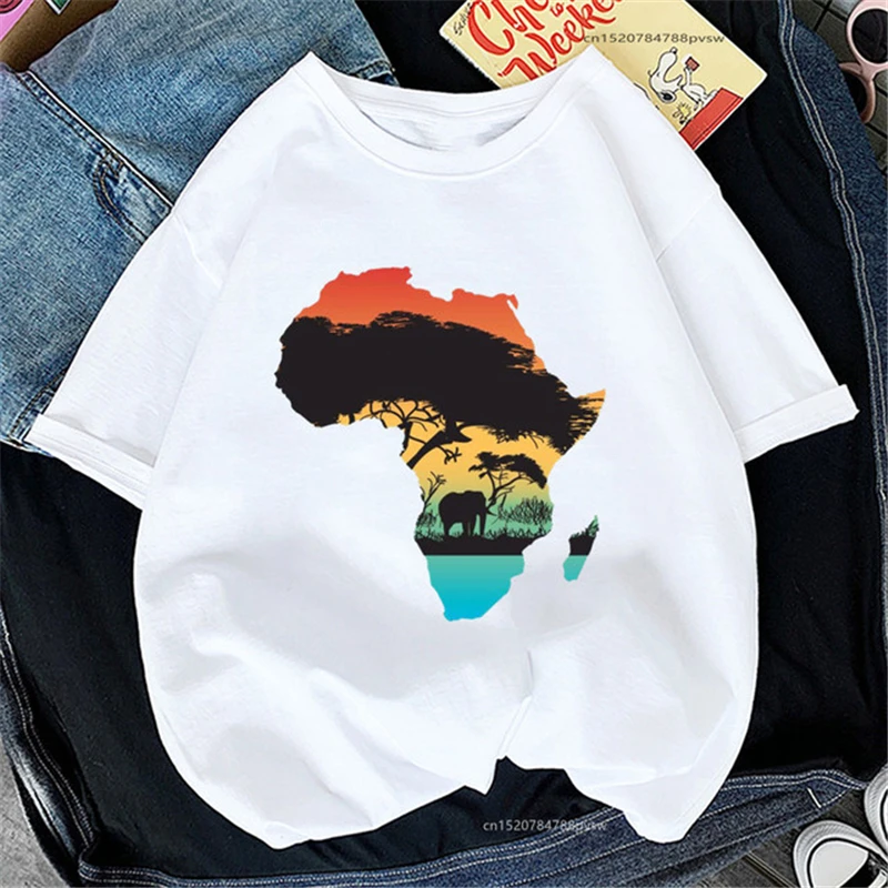 

Футболка WVIOCE женская с принтом в стиле Харадзюку, модный топ с коротким рукавом, повседневная одежда с картой Африки, черная, 28506