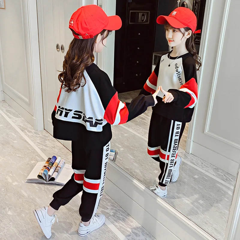 

Elegant Spring Autumn Boys Girls Set Kids Sweatshirts +Pants Outfits Teenage Casual Tops Children Clothing Suit High Quality