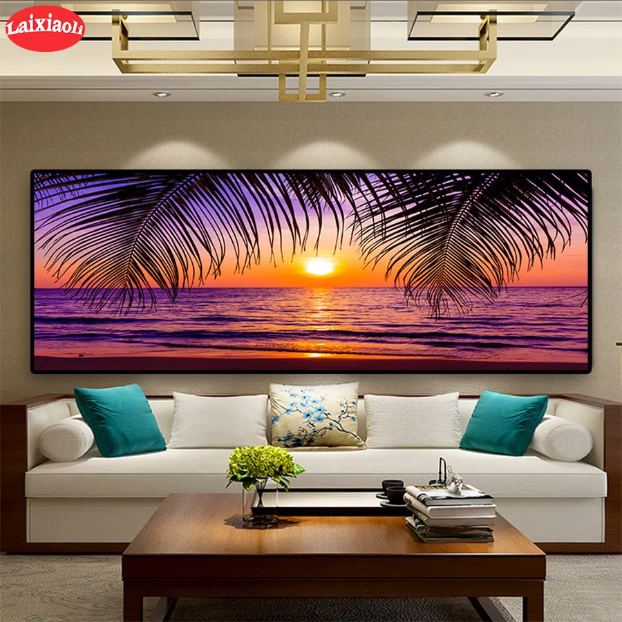 Алмазная 5D Вышивка сделай сам природный пейзаж закат морской листья полный набор