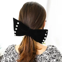 new rhinestones decorated velvet bow clip korean hair accessories women girls big bow hair barrette clip