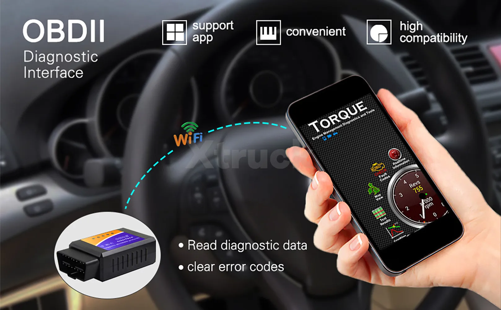 

Car WiFi OBD2 Scanner OBDII Scan Tool Code Reader Adapter Check Engine Light Diagnostic Tool for iOS Android