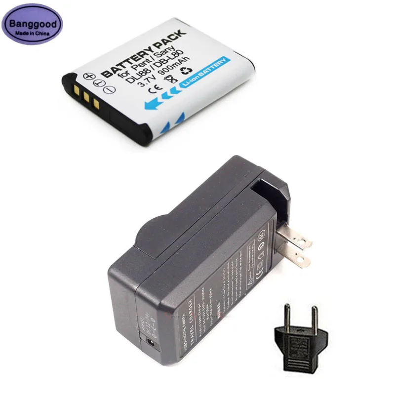 

3.7V 900mAh D-Li88 DB-L80 L80A DBL80 DLi88 Camera Battery + AC Charger for Sanyo VPC-CG10 VPC-CG20 PENTAX VPC-CG88 CG100 P70