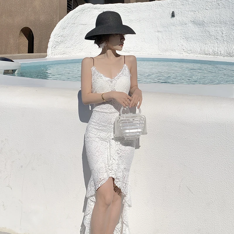 

Sanya resort skirt the seaside beach dress lace skirt with shoulder-straps dress in the summer of cultivate one's morality dress