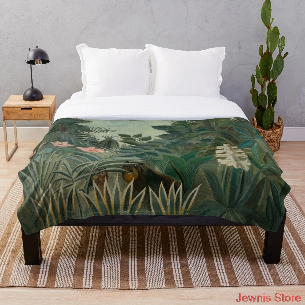 

The Equatorial jungle Henri Rousseau 1909 Blanket Print on Demand Decorative Sherpa Blankets for Sofa bed Gift