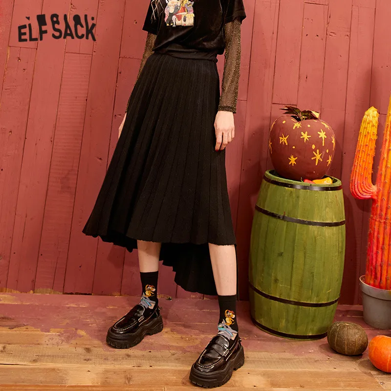 Женская винтажная плиссированная юбка ELFSACK черная однотонная длинная