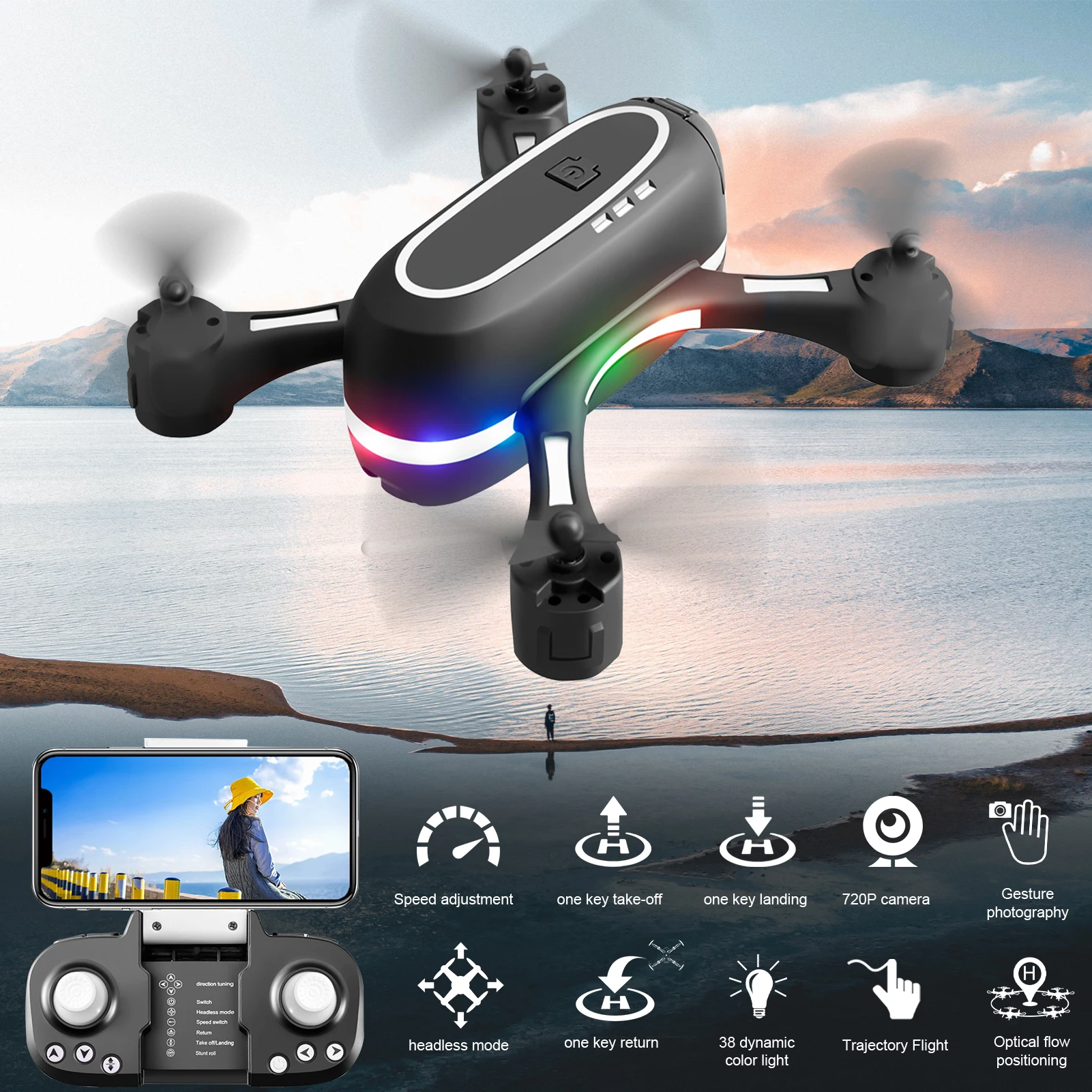Радужный мини Радиоуправляемый Дрон с камерой 480p 720P HD Двойная камера Wi-Fi FPV