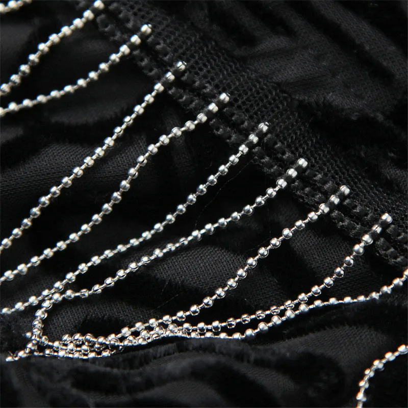 

New Arrival Autumn Vestidos Women Fashion Designers Beading Tassel Patchwork Velvet Knee Length Casual Sexy Dress Black