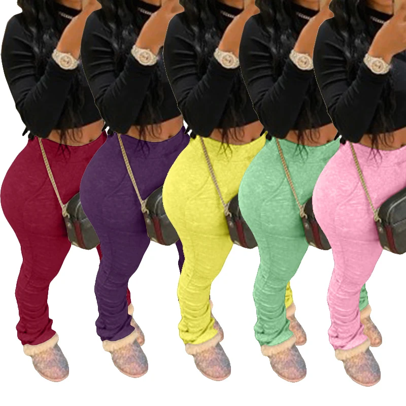 

stacked leggings stacked sweatpants women ruched pants legging jogging femme Pleated stacked joggers pants women flare trousers
